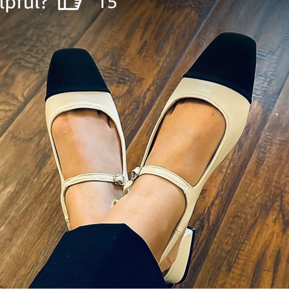 NWT C.Paravano Black and Cream Flats Sz 9 Sling back block color Leather/Fabric